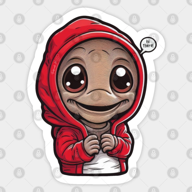 Cool Alien with a Hooded Pullover design #13 Sticker by Farbrausch Art